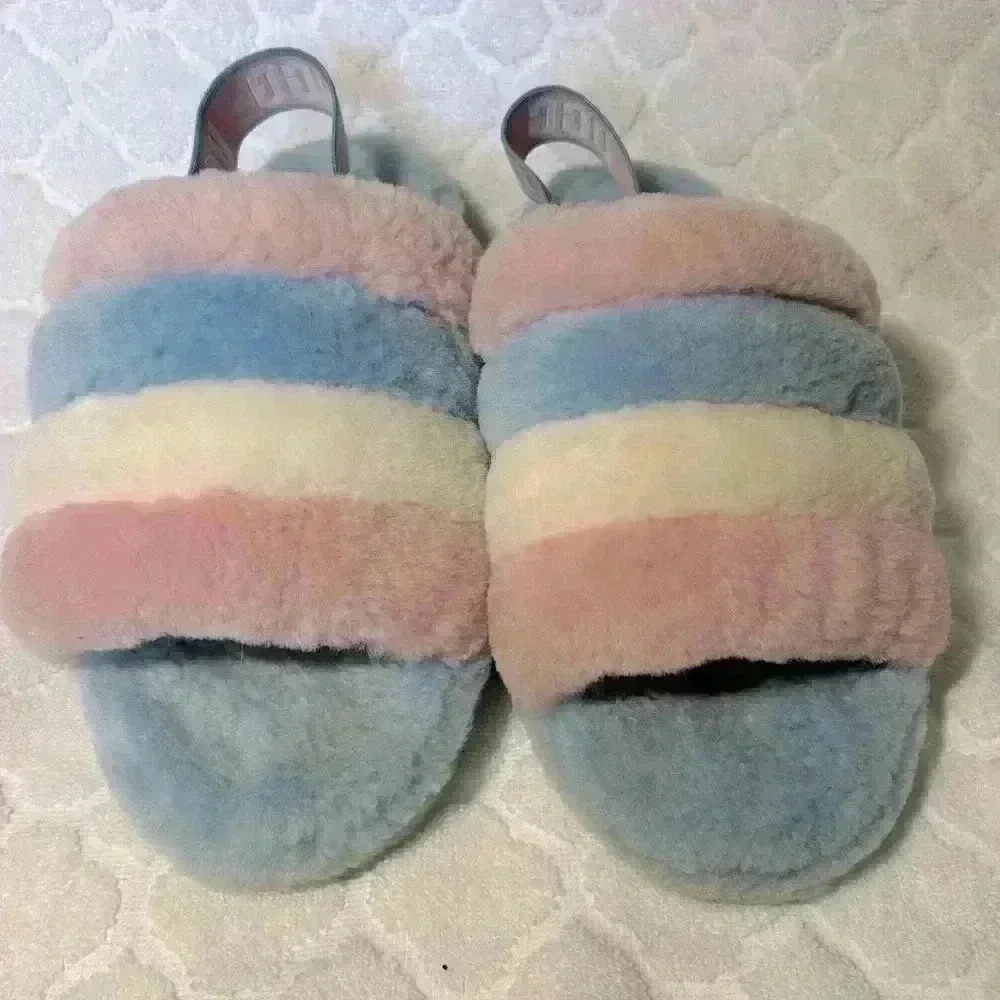 UGG Fluff Yeah Sandals Pink Blue Size 7.